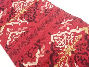 手織り紬変わり菱に幾何学模様織出し名古屋帯